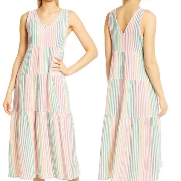 Marine Layer Resort Corinne Maxi Striped Dress Size L Pastel Stripe Sleeveless - Picture 1 of 5